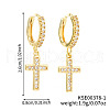 Shiny Brass Pave Cubic Zirconia Cross Hoop Earrings LO7750-1-1