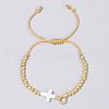 Brass Round Bead Braided Bead Bracelets VB3830-15-1