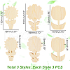 AHADERMAKER 9Pcs 3 Styles Unfinished Wood Flower Ornaments DIY-GA0007-09-2