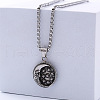 Stainless Steel Flat Round with Moon Star Pendant Necklaces for Women HV8965-5