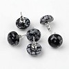 Half Round Dome Natural Snowflake Obsidian Stud Earrings EJEW-L171-03-2