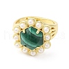 Natural Mixed Gemstone Hexagon Adjustable Ring with Plastic Pearl Beaded RJEW-E075-03G-3