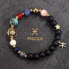 12 Zodiac Sign Natural Black Obsidian Round Beads & Synthetic Mixed Gemstone Beads Charm Bracelets for Men Women WG666A9-07-1