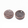 Tibetan Style Alloy Flat Round Carved Word Never Give Up Pendants TIBEP-12585-R-NR-2