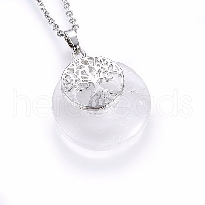 Natural Quartz Crystal Flat Round Pendants G-I357-A08-1