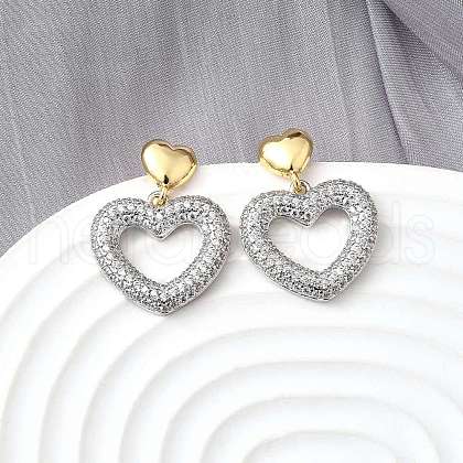 Heart Brass Dangle Stud Earrings EJEW-V011-05PG-1