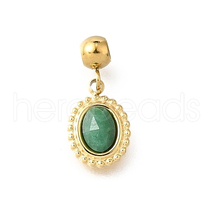 304 Stainless Steel Pave Natural African Jade Faceted Oval Pendants STAS-H202-14G-1