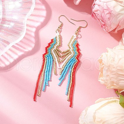 Glass Seed Beaded Tassel Dangle Earrings EJEW-MZ00434-01-1