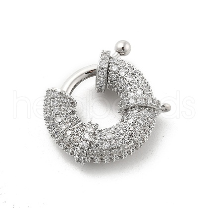 Brass Micro Pave Clear Cubic Zirconia Spring Ring Clasps KK-L228-42P-1
