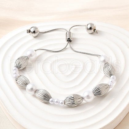 Brass Beads Slider Bracelets for Women BJEW-D317-01P-1