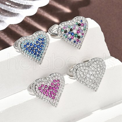 Heart Brass Micro Pave Cubic Zirconia Cuff Rings for Women RJEW-A069-12P-1