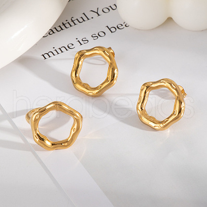 Stainless Steel Irregular Ring Stud Earrings & Cuff Rings Sets for Women OL0643-1-1