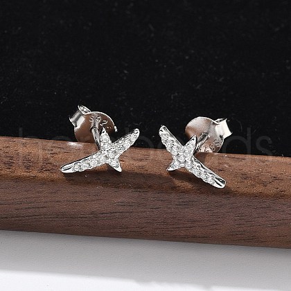 925 Sterling Silver Clear Cubic Zirconia Stud Earrings EJEW-Q032-01D-P-1
