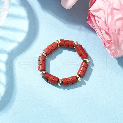 Hematite Beads & Natural Natural Red Jasper Finger Rings for Women RJEW-JR00873-02-1
