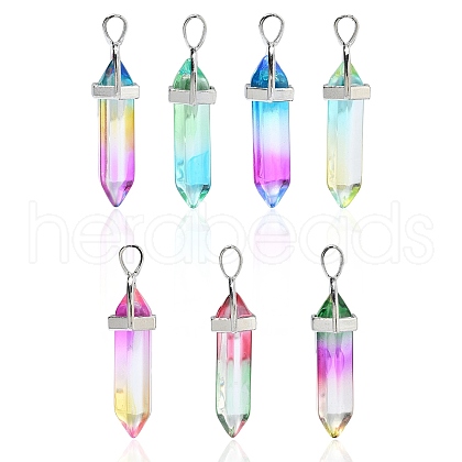 14Pcs 7 Colors Faceted Bullet Glass Pointed Pendants GLAA-CJ0001-71-1