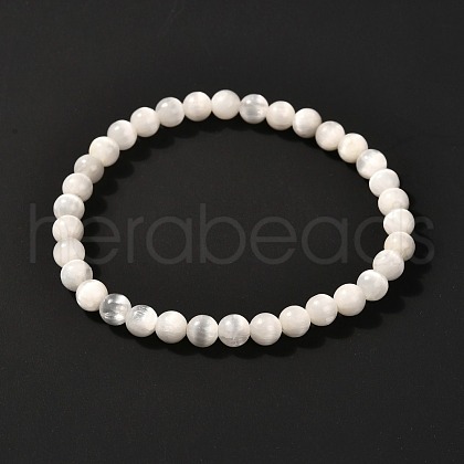 Natural Selenite Beads Stretch Bracelets BJEW-JB06620-01-1
