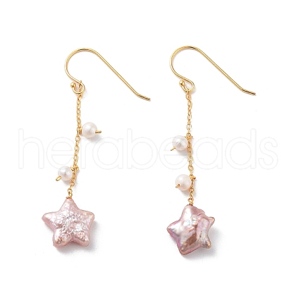 Mother's Day Jewellery Star Natural Pearl Dangle Earrings EJEW-E303-07G-1