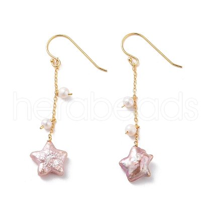 Star Natural Pearl Dangle Earrings EJEW-E303-07G-1