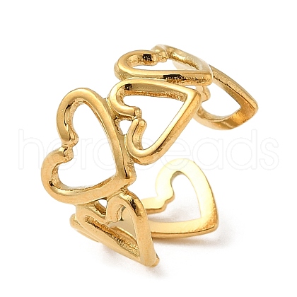 304 Stainless Steel Hollow Heart Open Cuff Rings for Valentine's Day RJEW-D012-03G-1