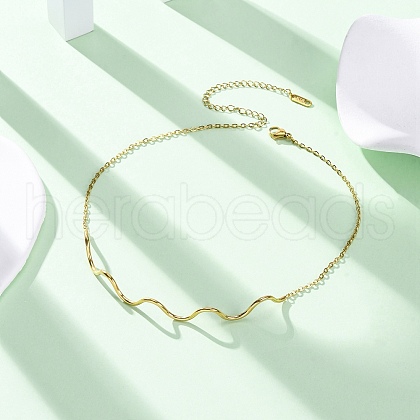 304 Stainless Steel Wave Shape Link Chain Necklaces for Women NJEW-S439-08G-1