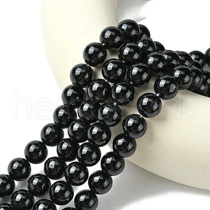 Natural Black Onyx Round Beads Strand G-L087-12mm-01-1