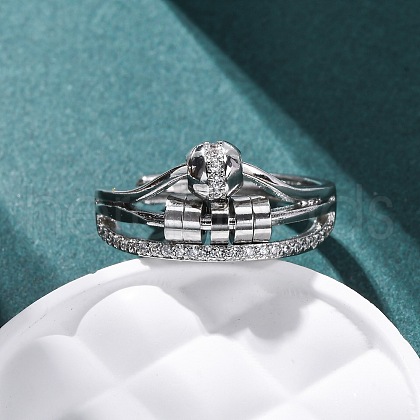 Brass Micro Pave Clear Cubic Zirconia Finger Rings for Women Ease Anxiety RJEW-S624-05P-01-1