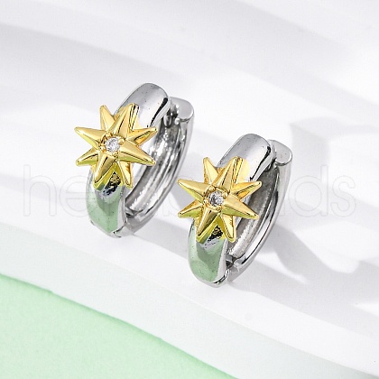 Brass Micro Pave Clear Cubic Zirconia Hoop Earrings EJEW-H158-19A-GP-1