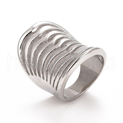 Non-Tarnish 304 Stainless Steel Grooved Wide Band Ring RJEW-C025-35B-P-1
