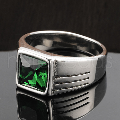 Fashionable 304 Stainless Steel Cubic Zirconia Finger Rings for Men FS-WGE7444-11-1