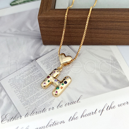 Brass Pave Colorful Cubic Zirconia Heart Initial Pendant Necklaces for Women WGF6021-11-1