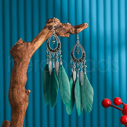 Alloy Rhinestone and Feather Dangle Earrings FS-WGBDF6F-09-1