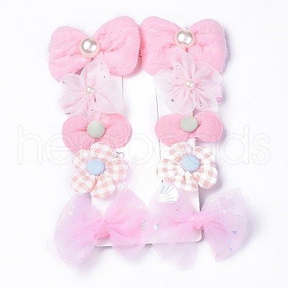 5 Pair 5 Style Bowknot & Flower Polyester Alligator Hair Clips PHAR-C012-01A-1