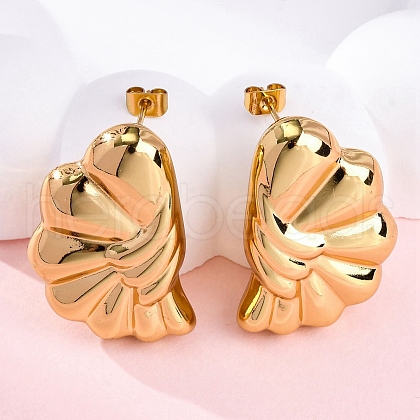 Flower 304 Stainless Steel Stud Earrings for Women EJEW-A125-71G-1