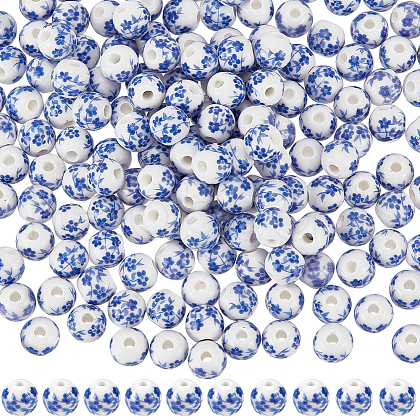 SUNNYCLUE 210Pcs Handmade Flower Printed Porcelain Ceramic Beads PORC-SC0001-08-1