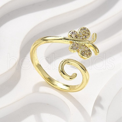 Brass Micro Pave Cubic Zirconia Cuff Rings for Women RJEW-Z084-01G-03-1