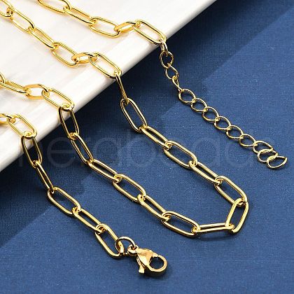 304 Stainless Steel Paperclip Chain Necklaces for Women Men NJEW-G161-01G-1