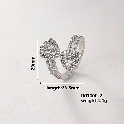 Brass Micro Pave Cubic Zirconia Heart Cuff Ring for Women IR0623-1-1