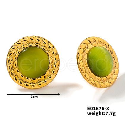 Cute Flat Round Cat Eye Stud Earrings for Summer DG6312-3-1