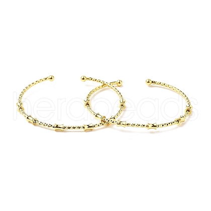 Rack Plating Brass Drum Beaded Open Cuff Bangle for Women BJEW-E073-07G-1