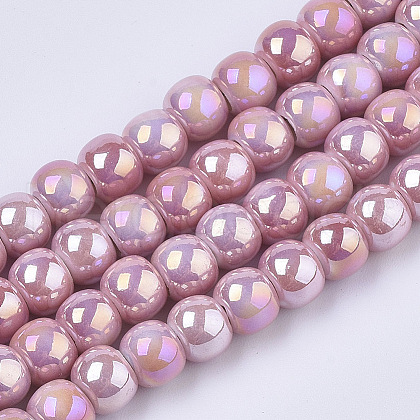 Electroplate Porcelain Beads PORC-N005-04G-1
