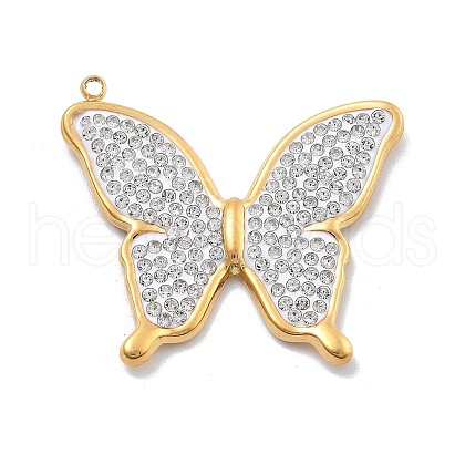 304 Stainless Steel Polymer Clay Rhinestone Pendants RESI-R155-012G-04-1