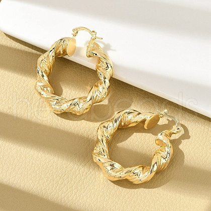Brass Twist Ring Hoop Earrings EJEW-B117-01G-1