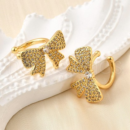 Brass Micro Pave Clear Cubic Zirconia Cuff Earrings EJEW-K309-06G-1