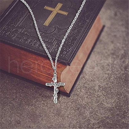 Cross & Leaf Alloy Pendant Necklaces FS-WG2F207-02-1