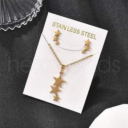 Star 201 Stainless Steel Pendant Necklaces & Stud Earrings Sets for Women SJEW-Q025-02G-1