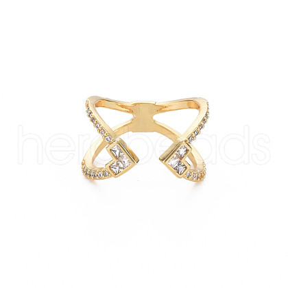 Criss Cross Clear Cubic Zirconia Cuff Ring RJEW-T016-36G-02-1