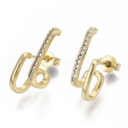 Brass Micro Pave Clear Cubic Zirconia Stud Earrings EJEW-N011-11G-NF-1