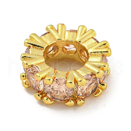 Rack Plating Brass Micro Pave Pink Cubic Zirconia European Beads KK-L215-325G-1