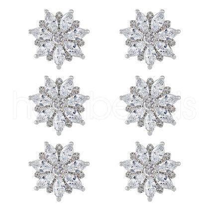 SUPERFINDINGS 6Pcs 1-Hole Brass with Cubic Zirconia Shank Buttons FIND-FH0008-87-1