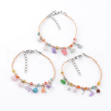 Mixed Stone Charm Bracelets BJEW-Q681-12-1